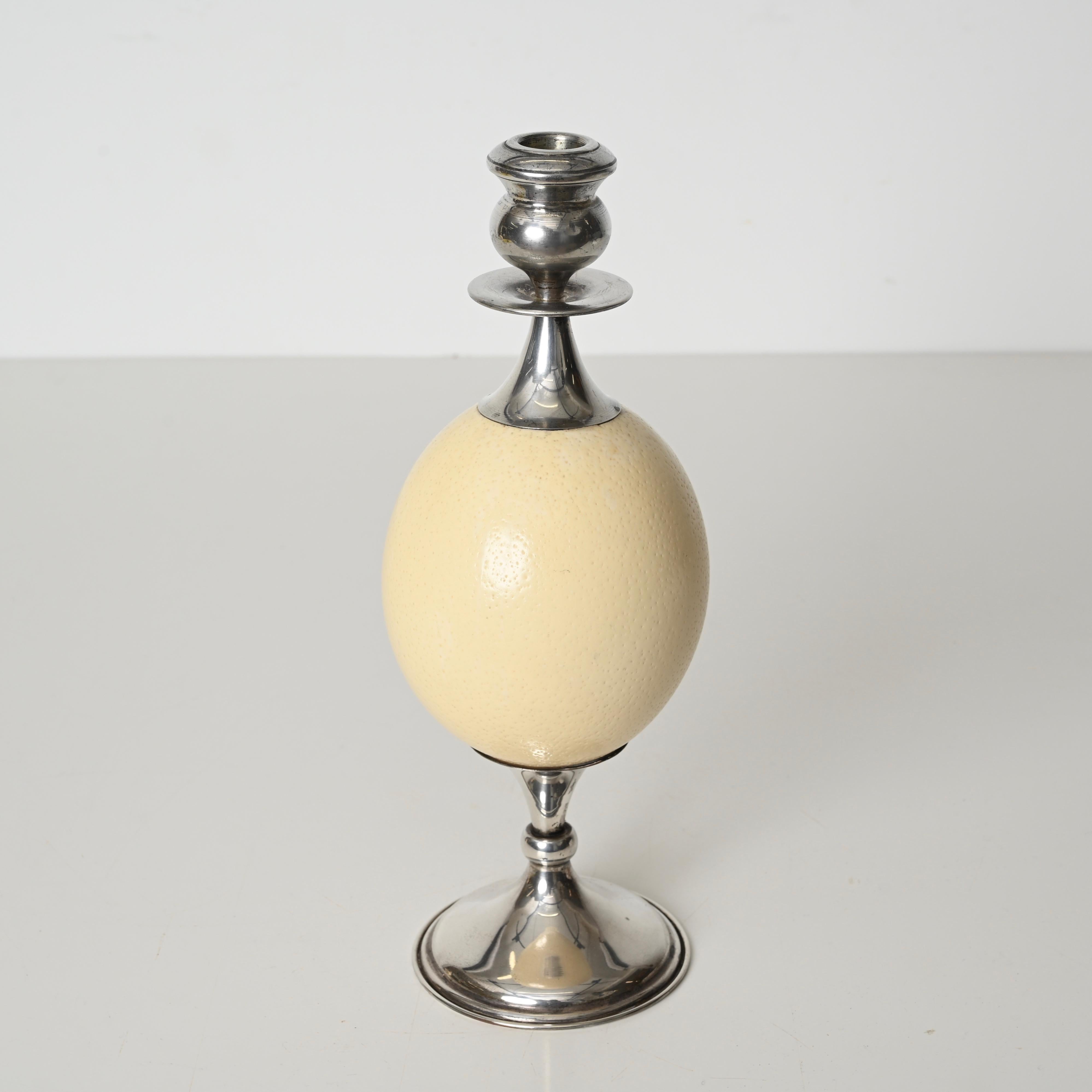 Candeliere d'argento italiano di metà secolo con uovo di struzzo, stile Crespi, anni '70 in vendita 5