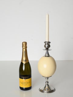 Mid-Century Italian Silver Candlestick with Ostrich Egg, 1970s