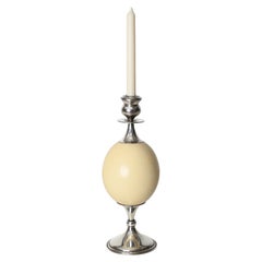 Mid-Century Italian Silver Candlestick with Ostrich Egg, Crespi Style, 1970s
