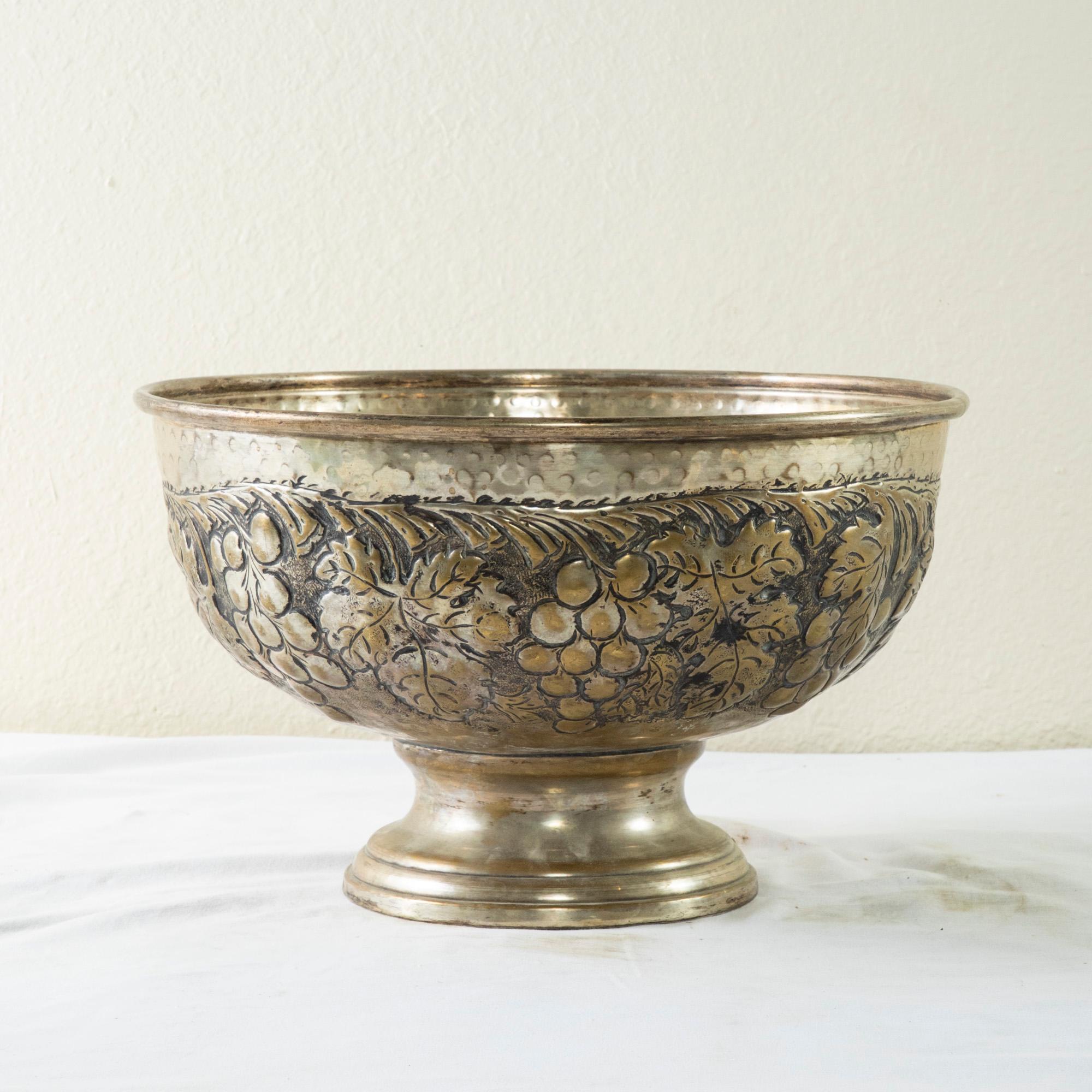 Hammered Mid-Century Italian Silver Plate Champagne Bucket with Grapes and Grape Leaves