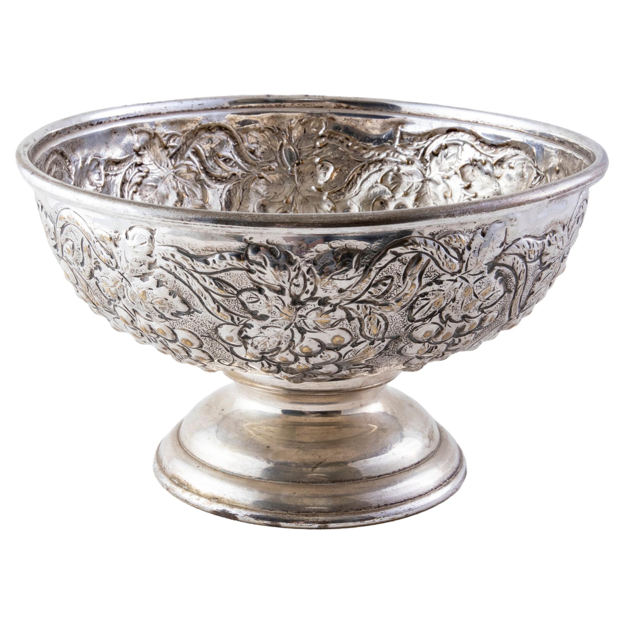 Mid-Century Italian Silver Plate Champagne Bucket with Grapes and Grape Leaves For Sale