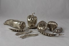 Midcentury Italian Bibelot Silver Figural Vegetable Collection, Set of 10