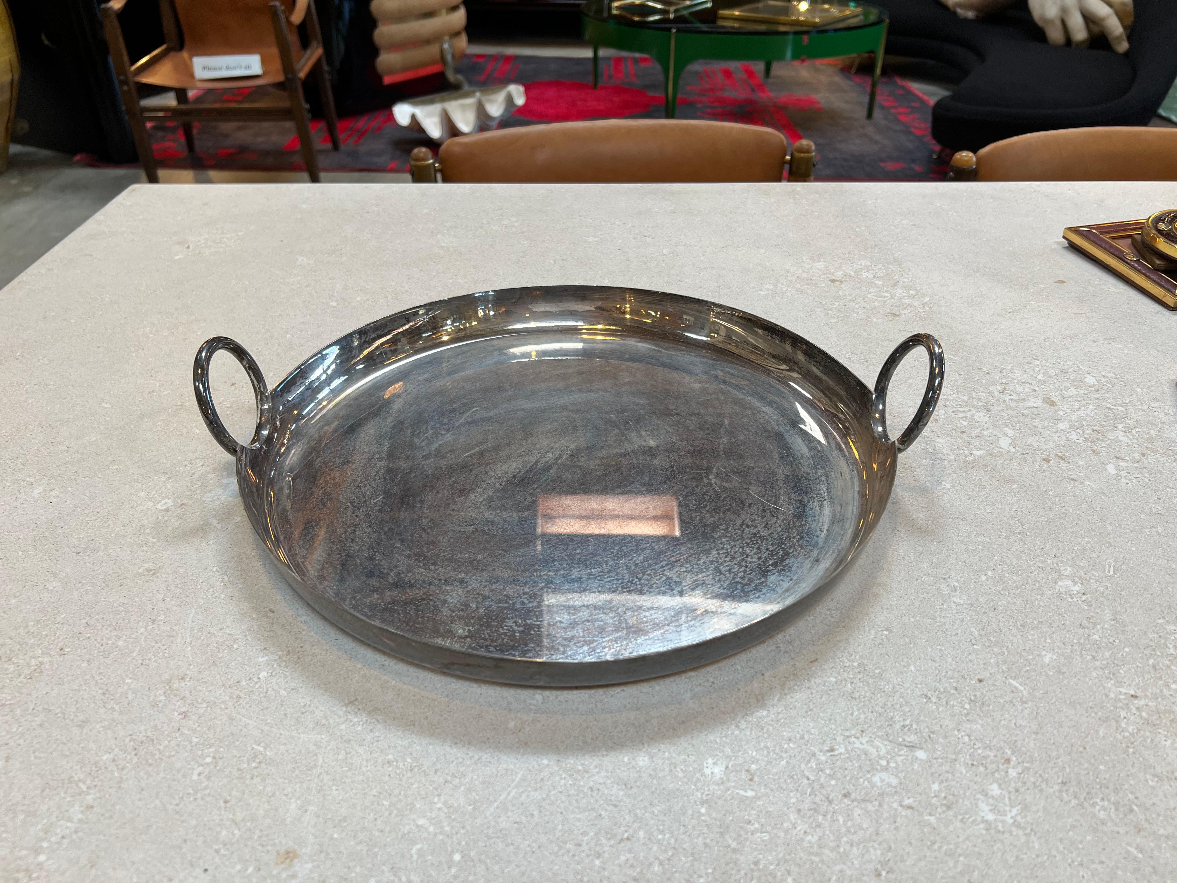 Late 20th Century Mid Century Italian Silver Plated Round Bowl 1970s For Sale