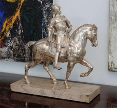 Midcentury Italian Silvered Bronze Equestrian Figure