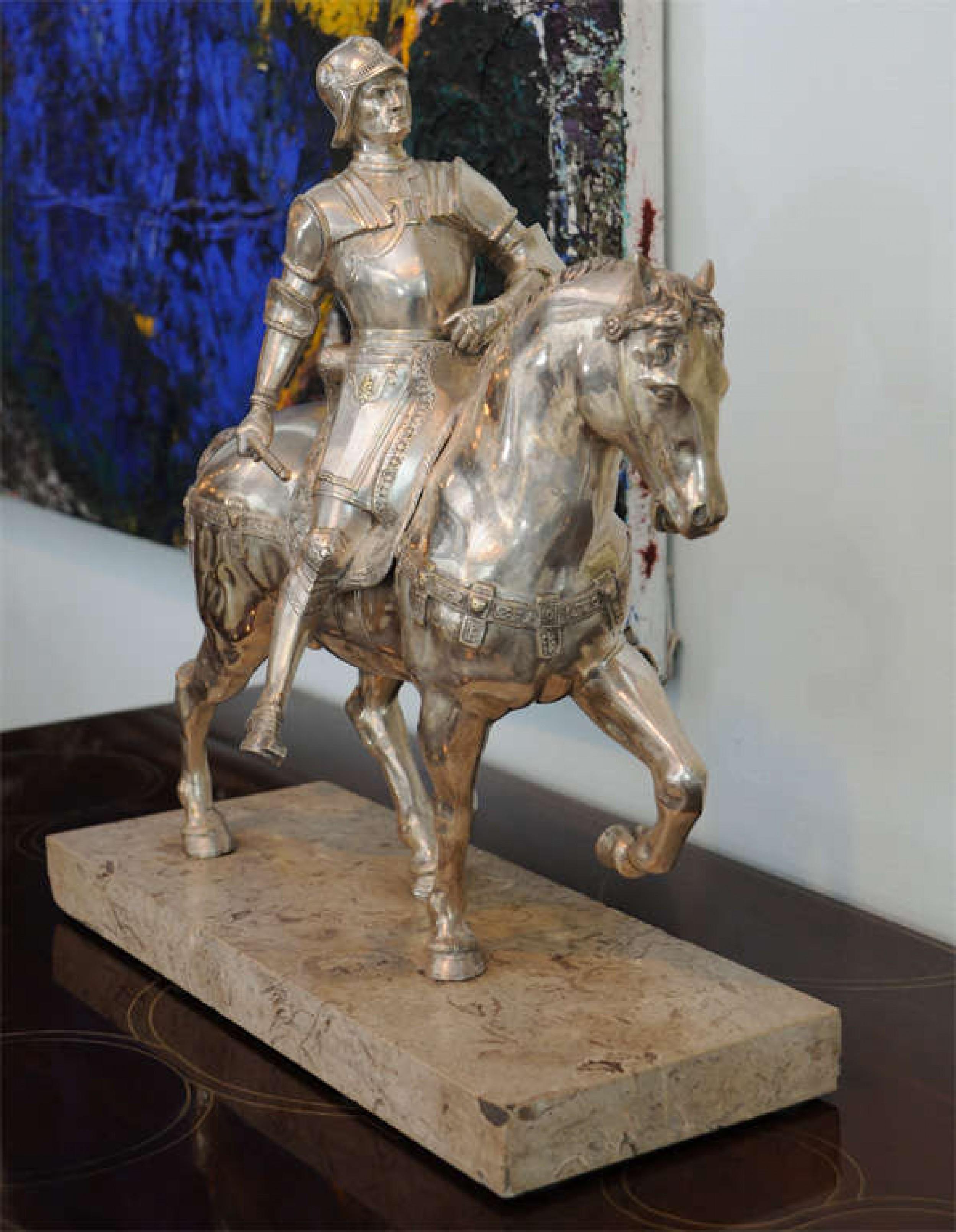 Midcentury Italian Silvered Bronze Equestrian Figure In Good Condition For Sale In New York, NY