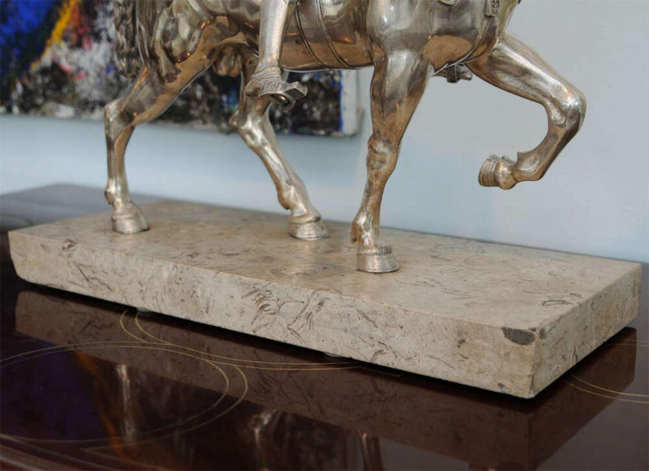 Midcentury Italian Silvered Bronze Equestrian Figure For Sale 4