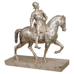 Vintage Midcentury Italian Silvered Bronze Equestrian Figure