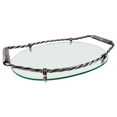 Bandeja de cristal plateado italiano de mediados de siglo de Vitrex, hacia 1960