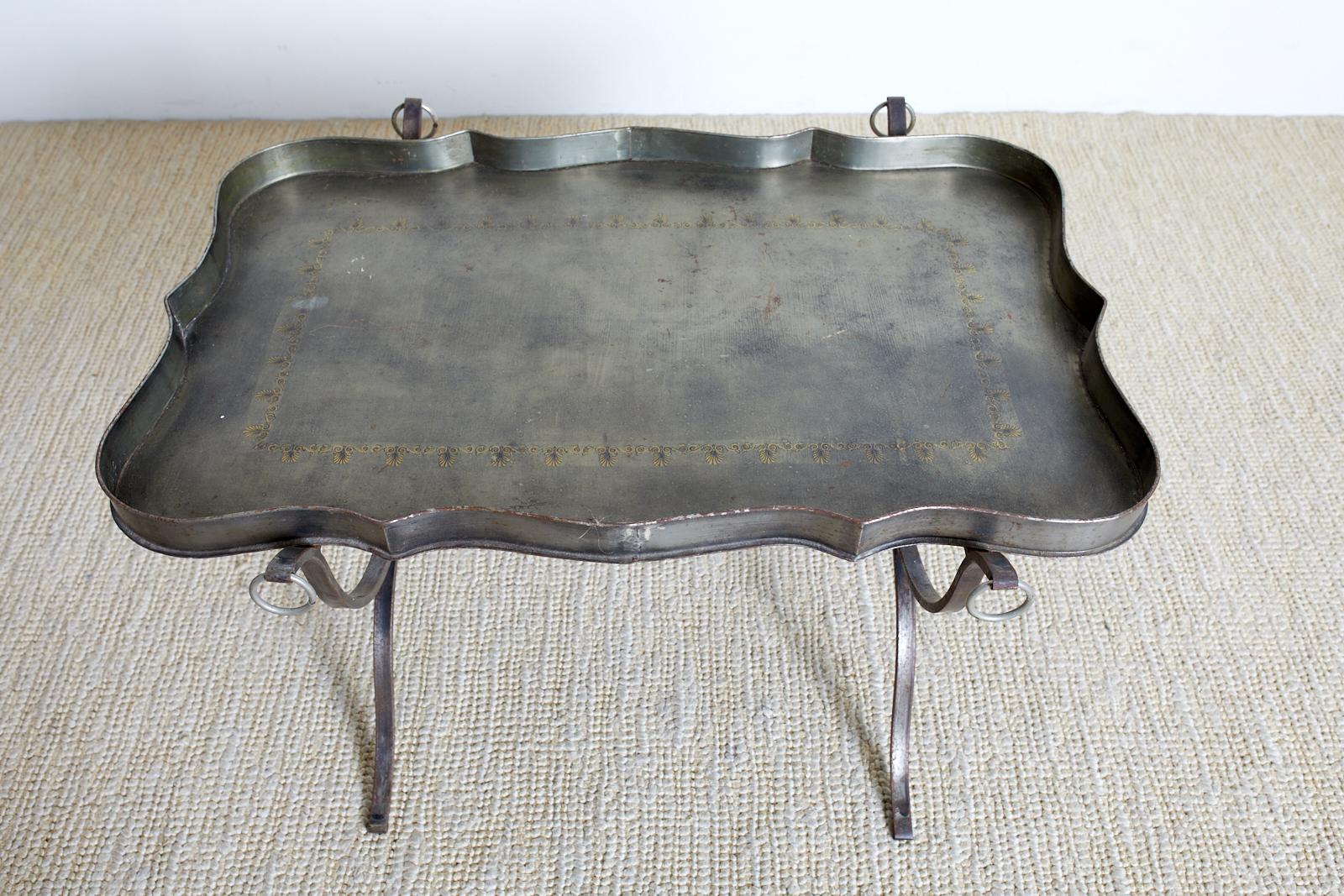 Hand-Crafted Midcentury Italian Silvered Metal Tole Tray Table