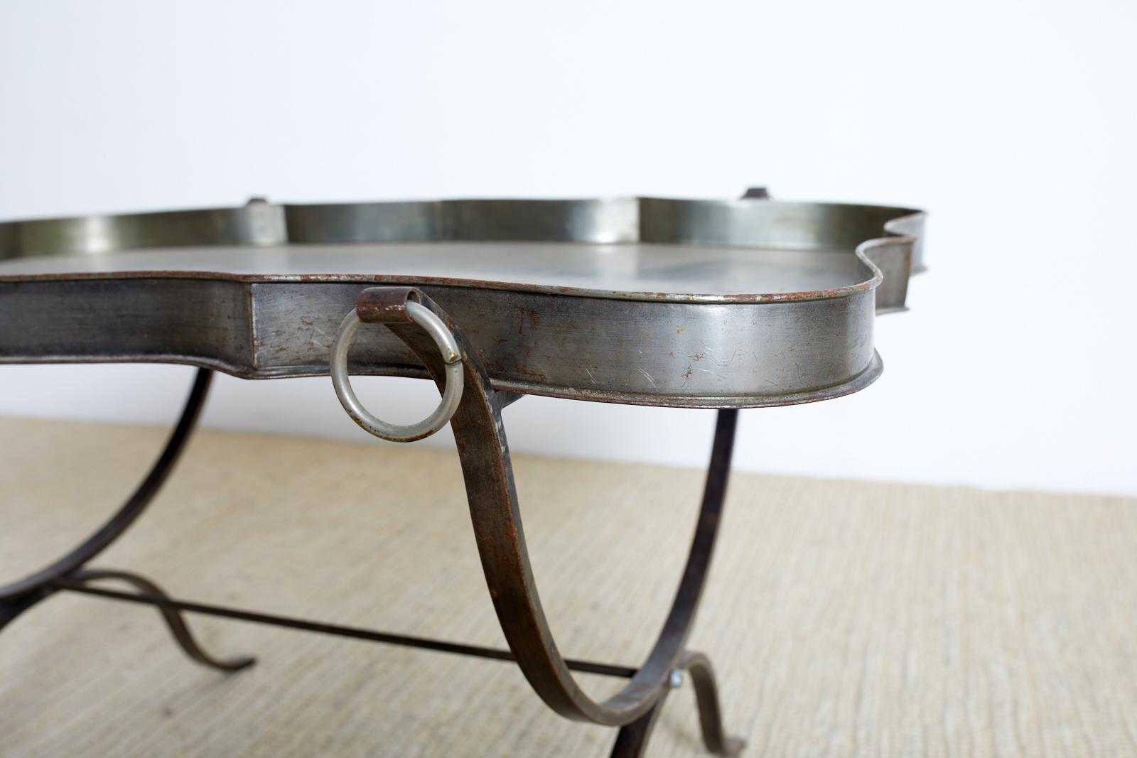 20th Century Midcentury Italian Silvered Metal Tole Tray Table