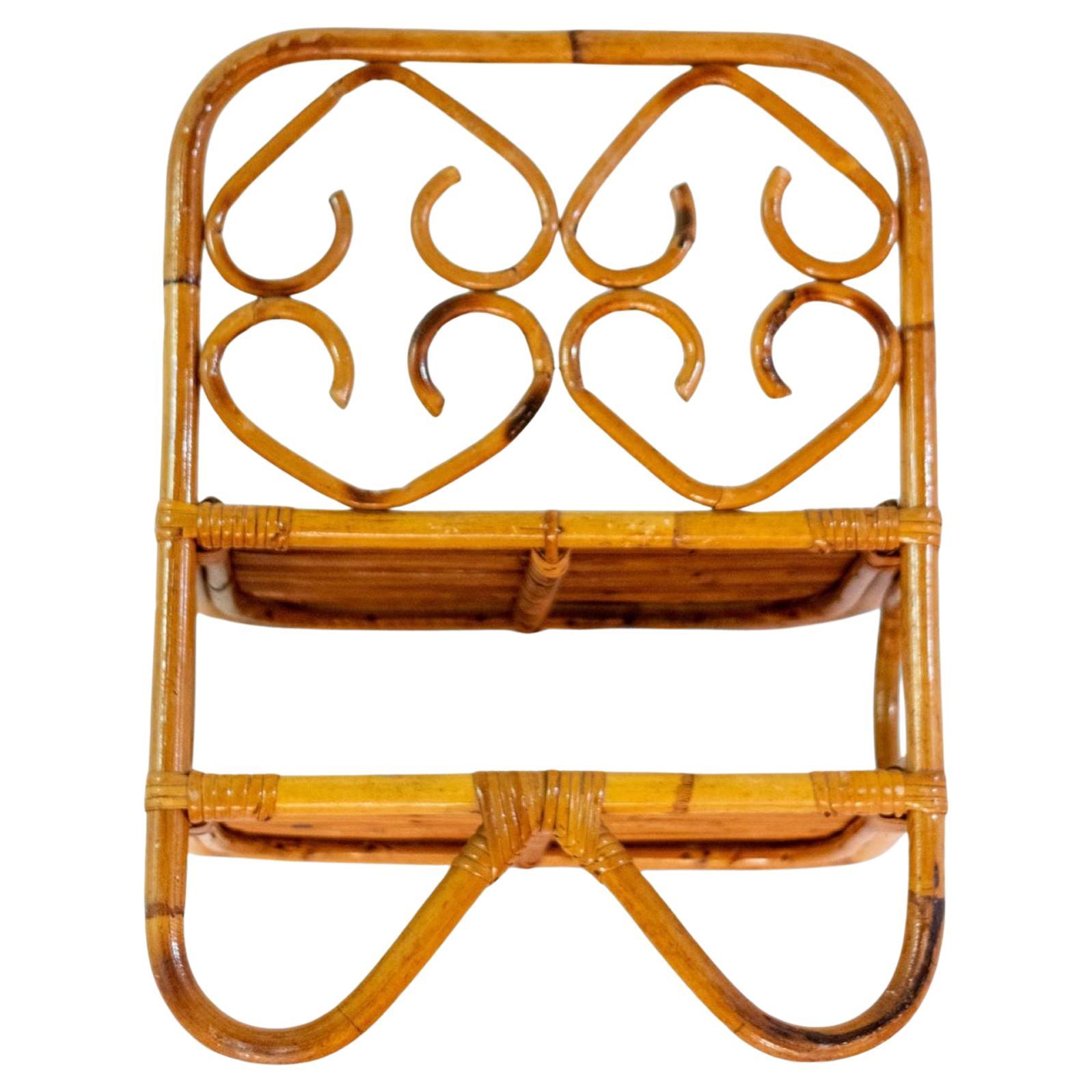 Mid-Century Italian Small Bamboo and Rattan Bookcase, 1960s