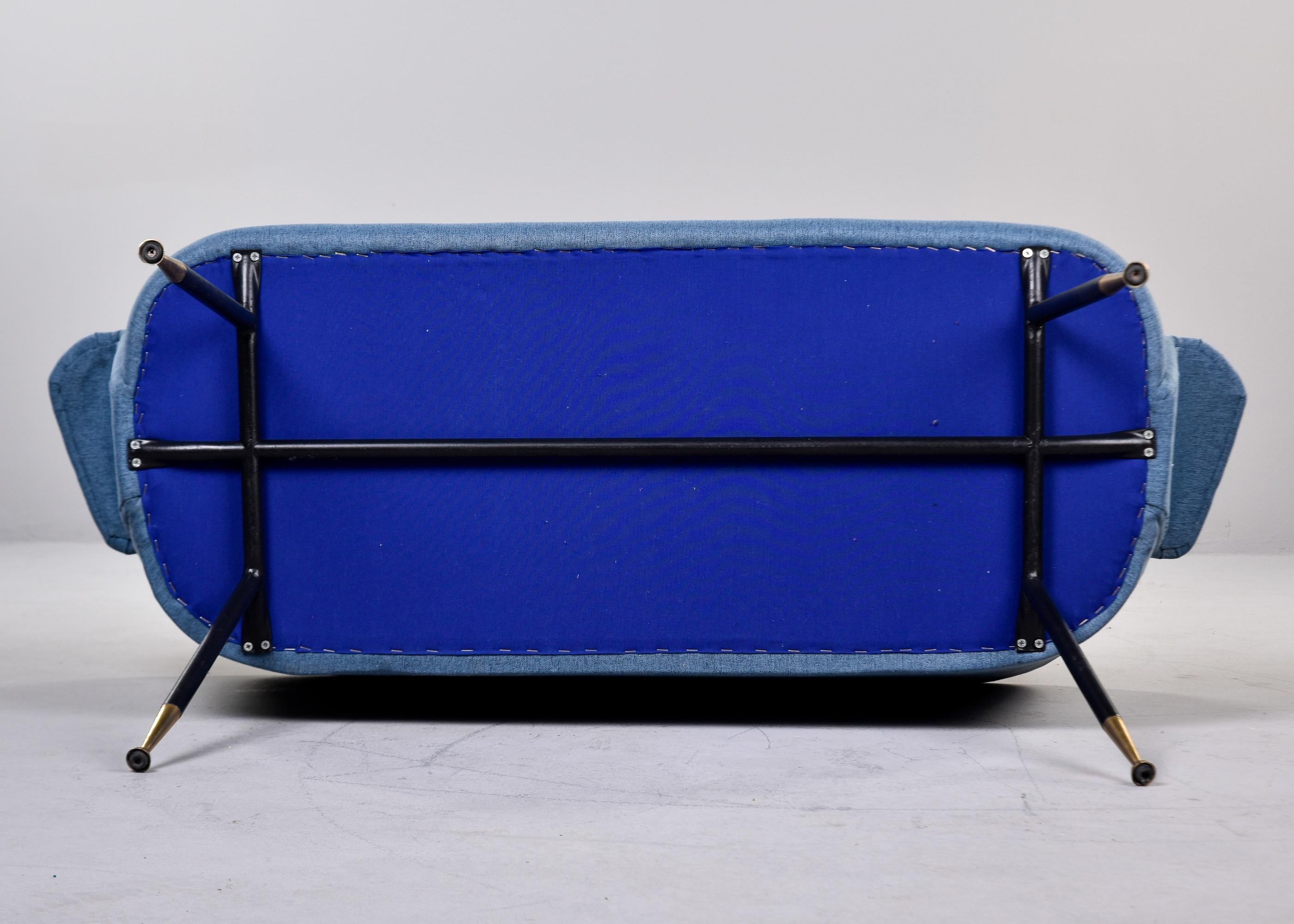 Mid Century Italian Small Settee with Blue Upholstery and Iron Legs For Sale 7