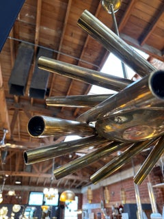 Mid Century Italian Small Stilnovo Orbit Chandelier Brass, Italy, 1955