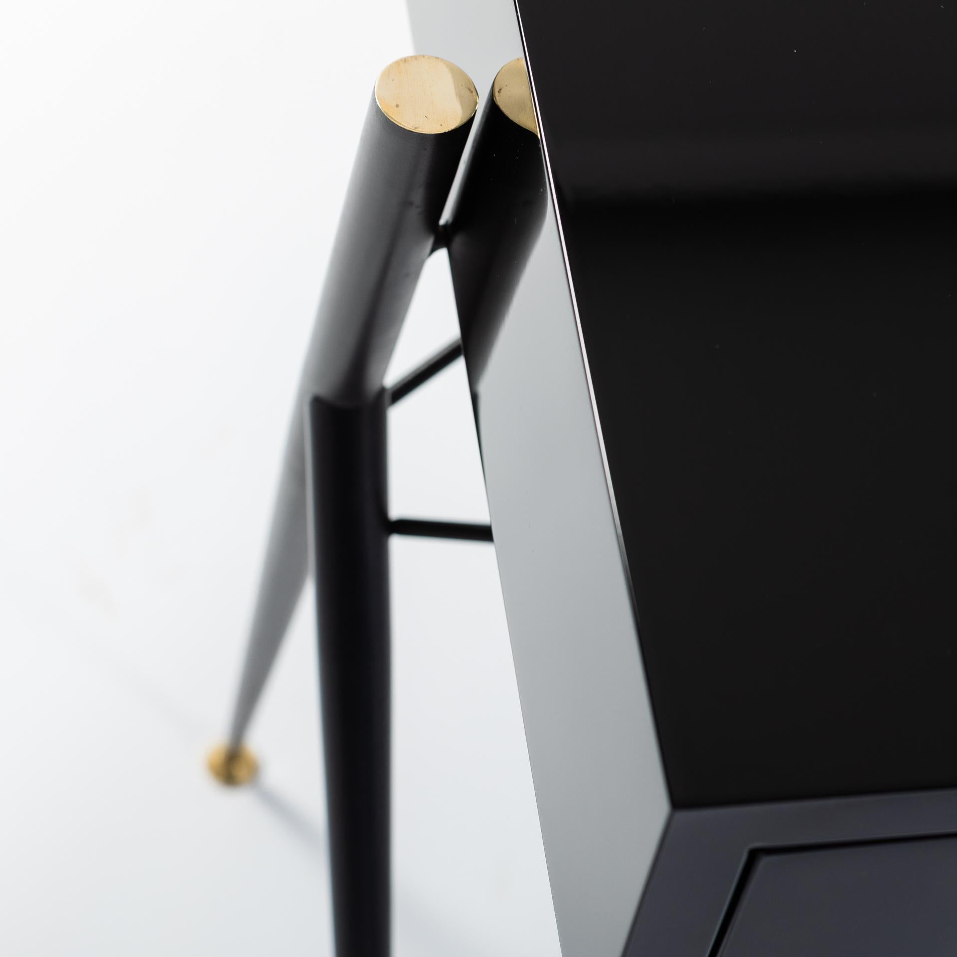 Mid-20th Century Midcentury Italian Small Writing Desk Black Lacquer, Brass by Silvio Cavatorta