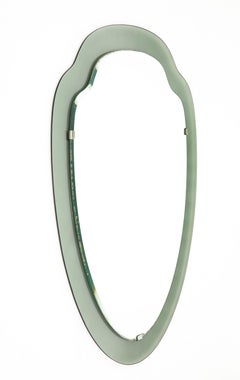 Midcentury Italian Smoked Glass Shield Mirror, Cristal Arte