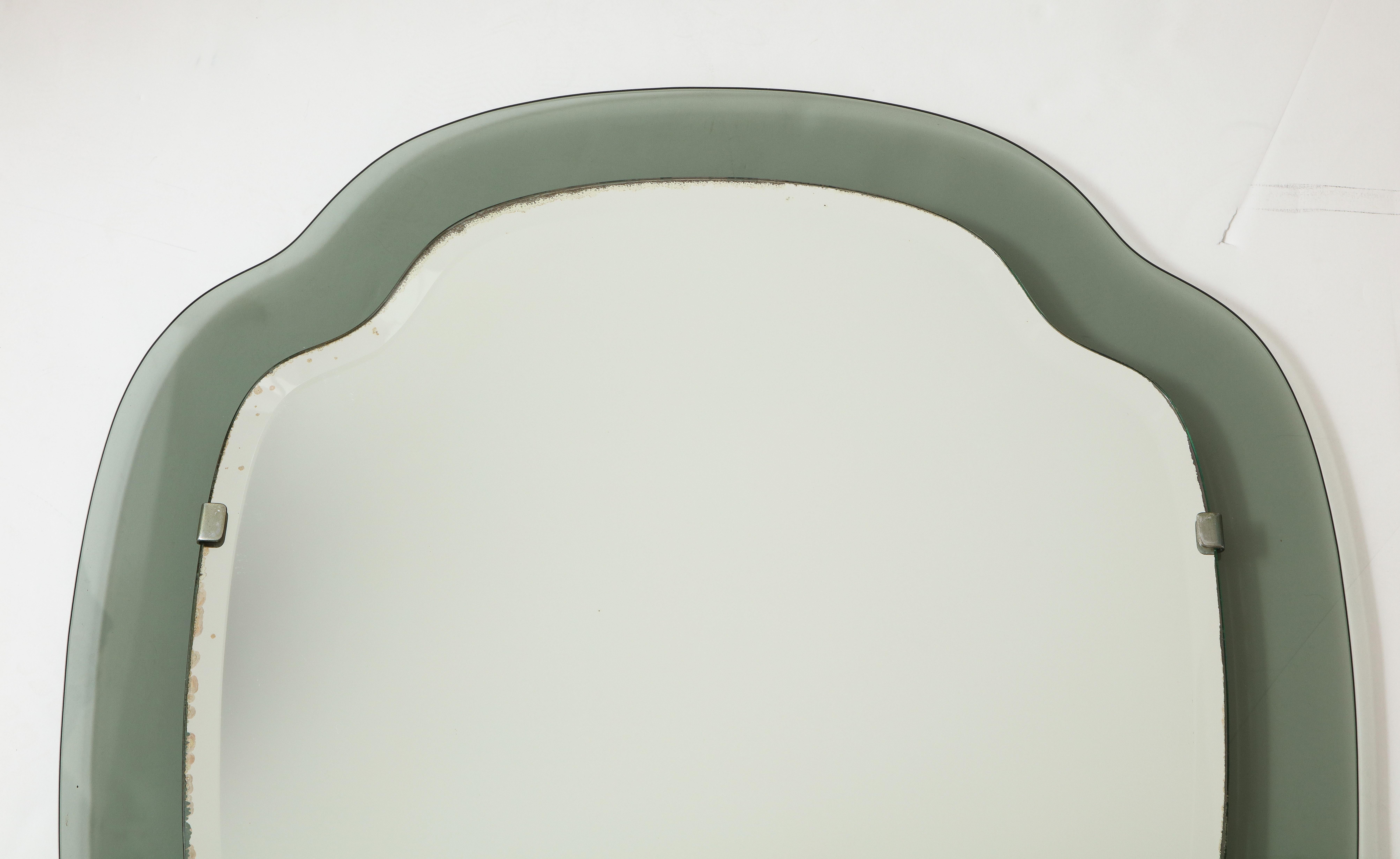 Mid-Century Modern Midcentury Italian Smoked Glass Shield Mirror, Cristal Arte