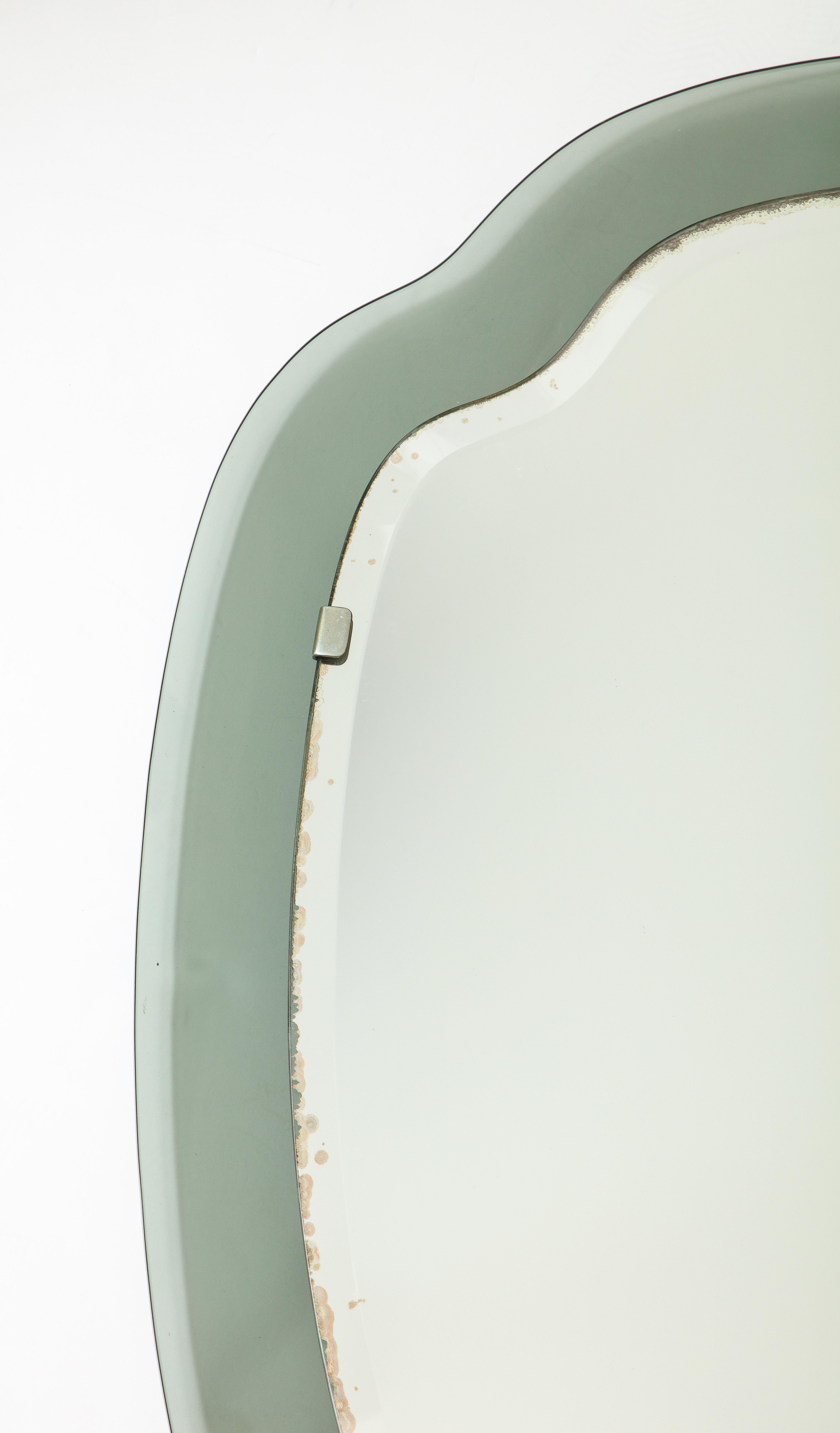 Midcentury Italian Smoked Glass Shield Mirror, Cristal Arte 1