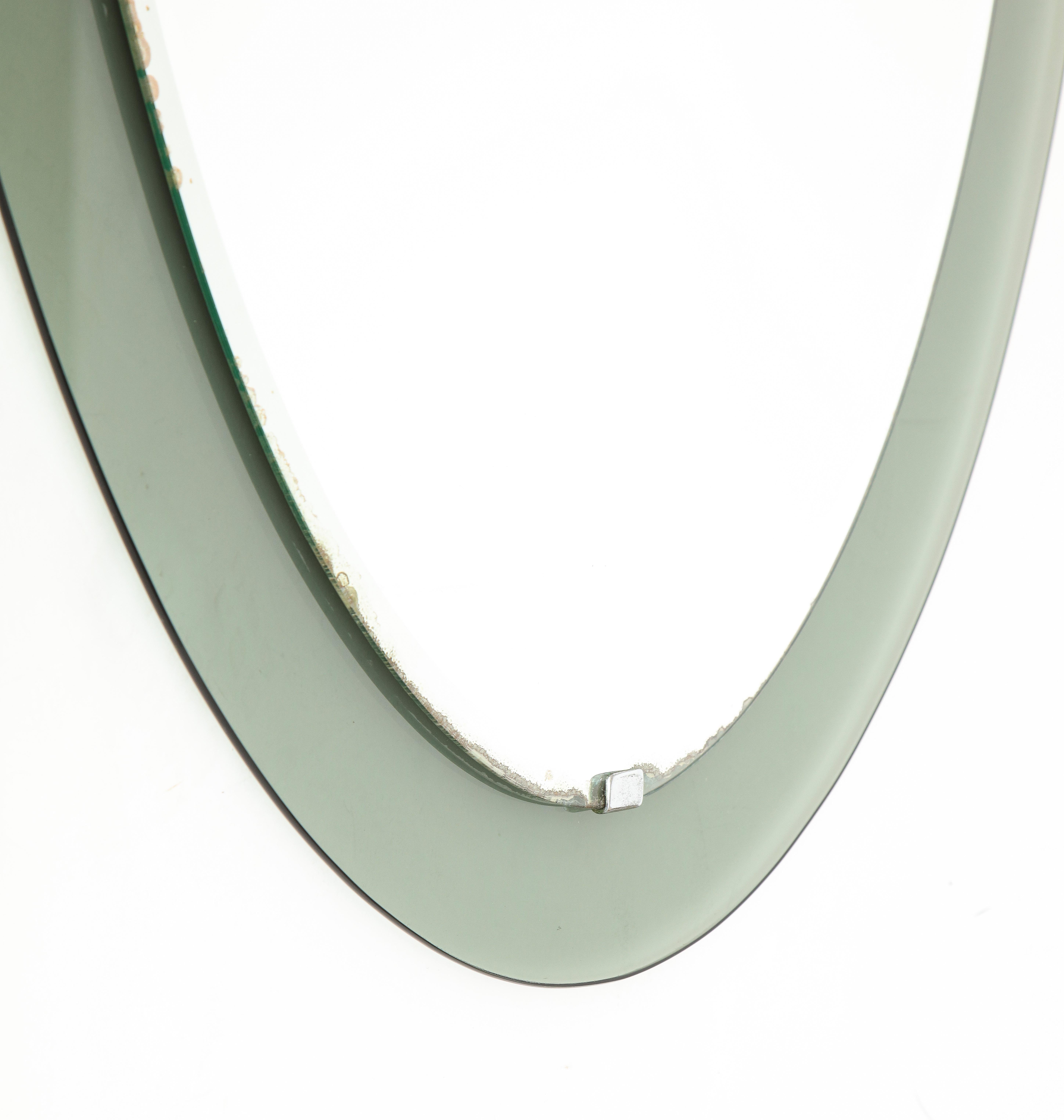 Midcentury Italian Smoked Glass Shield Mirror, Cristal Arte 2