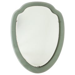 Midcentury Italian Smoked Glass Shield Mirror, Cristal Arte