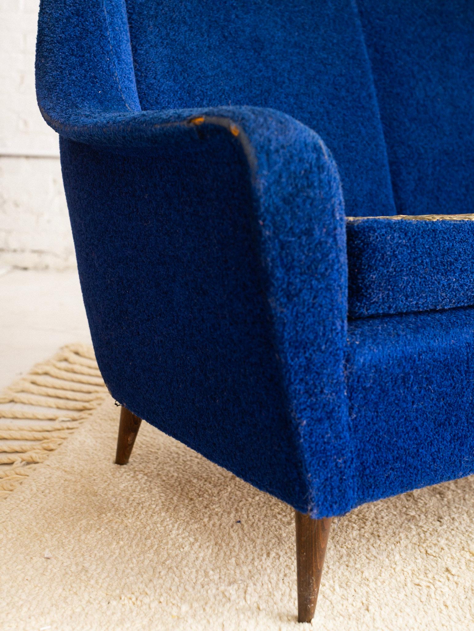 Upholstery Mid Century Italian Sofa in Original Cobalt Boucle