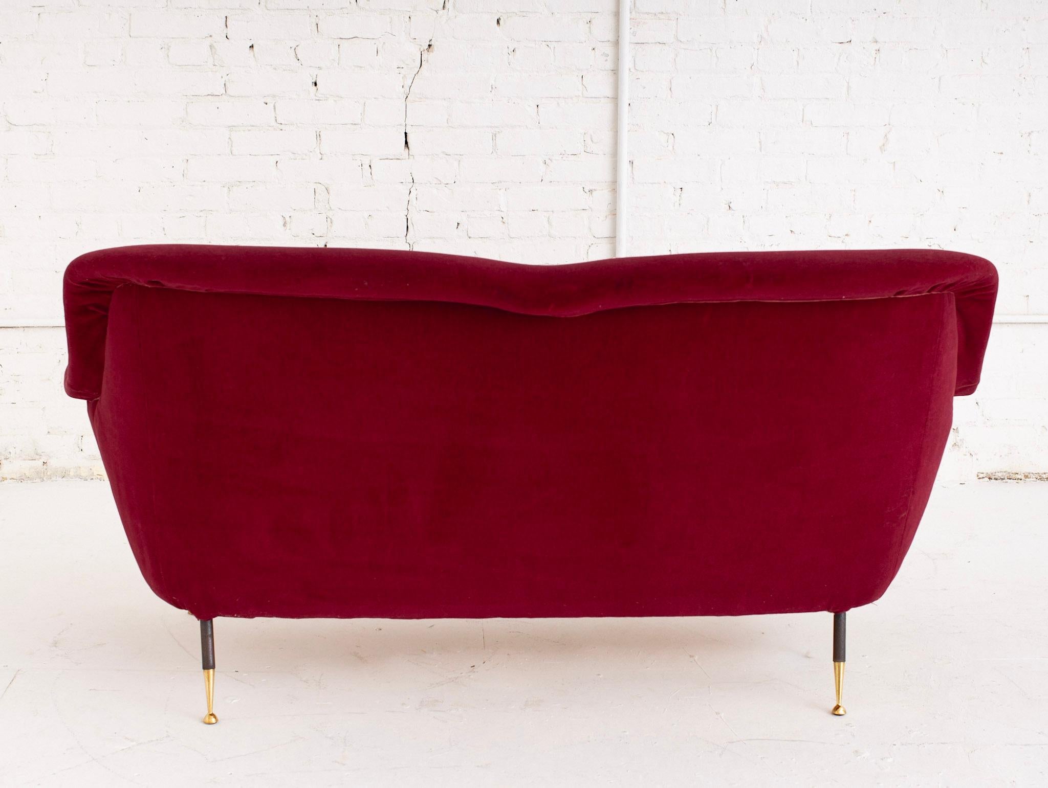 Mid Century Italian Sofa in Red Mohair For Sale at 1stDibs