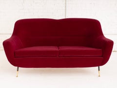 Mid Century Italian Sofa in Red Mohair