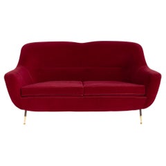 Mid Century Italian Sofa in Red Mohair