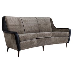 Retro Midcentury Italian Sofa in Striped Velvet and Leather