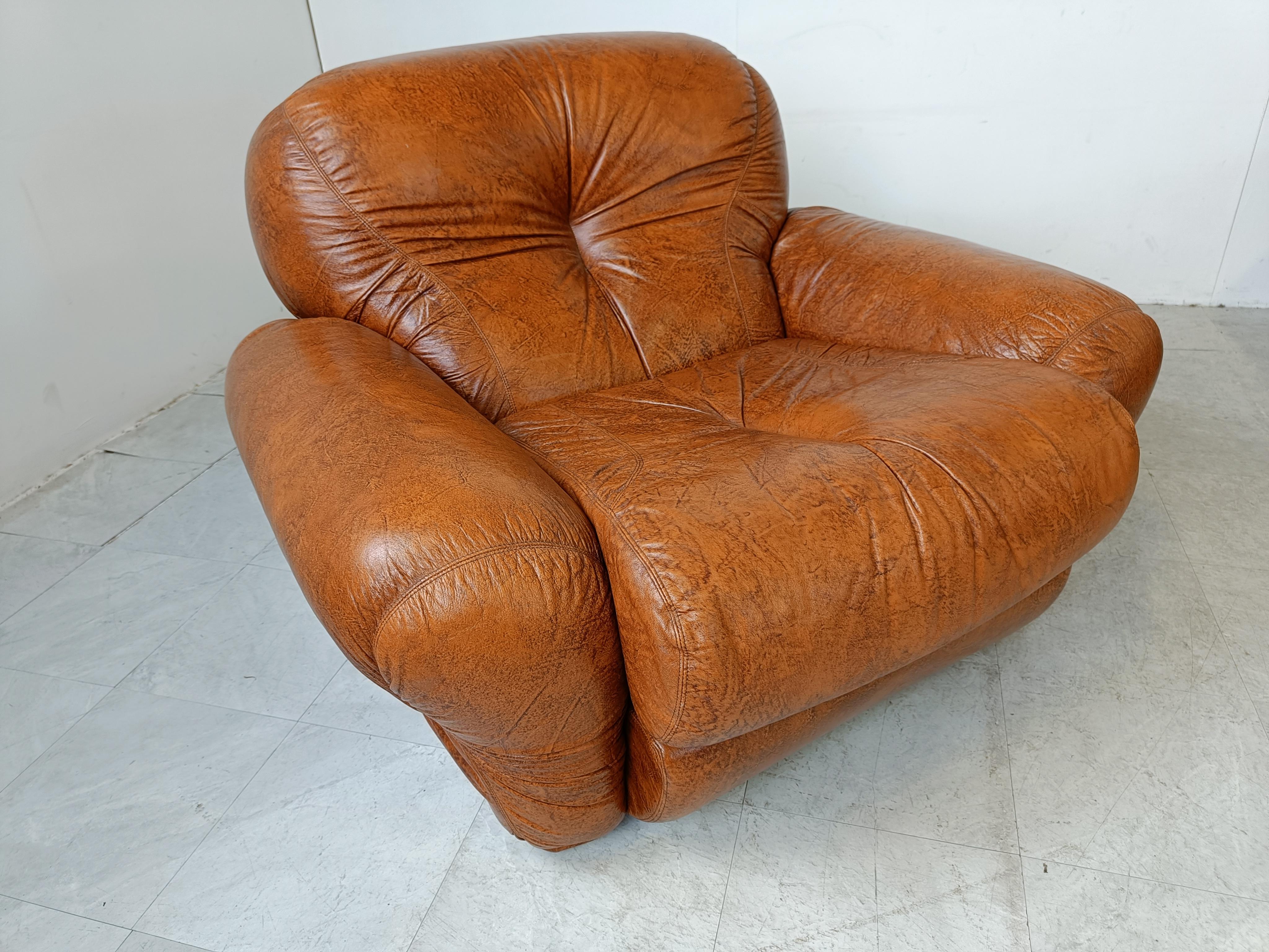 Faux Leather Mid century italian sofa set, 1970s For Sale