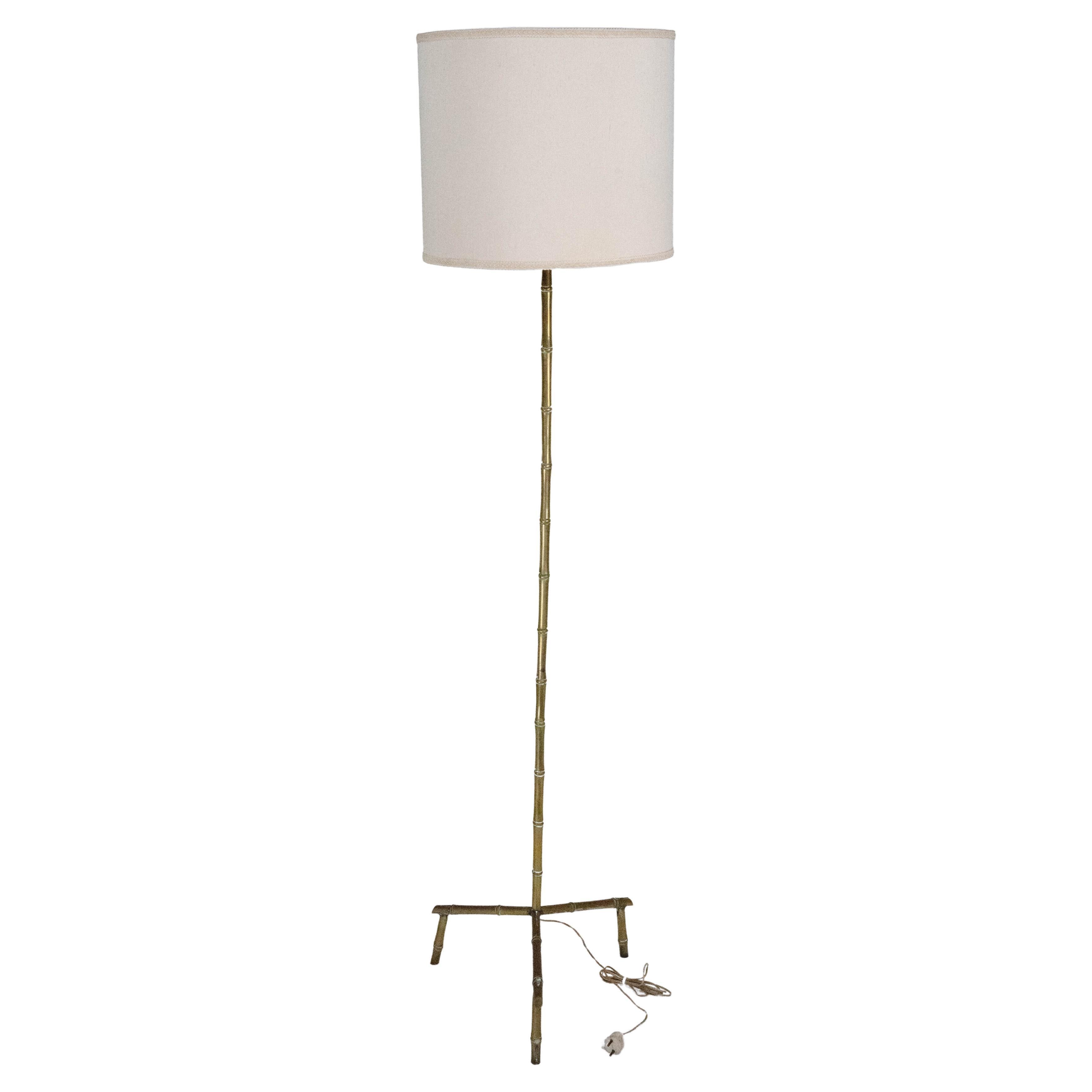 Lampada da terra italiana di metà secolo in ottone massiccio e finto bambù, anni '60