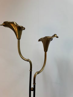 Mid-century Italian solid brass floor lamp with calla lily shades
