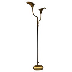 Mid-century Italian solid brass floor lamp with calla lily shades