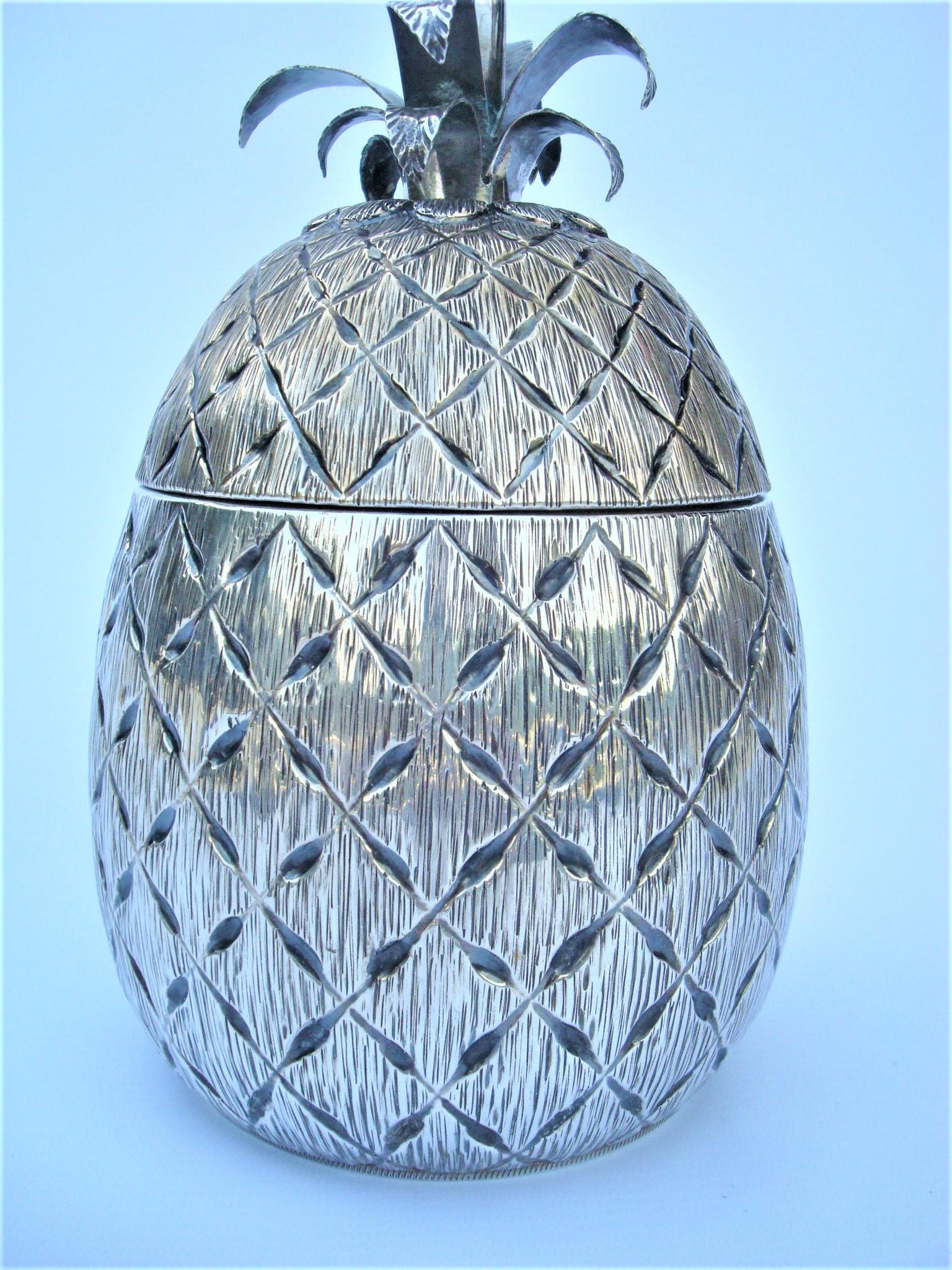 Mid-Century Italian Solid Hand Made Silver Pineapple Ice Bucket, c.1950 4