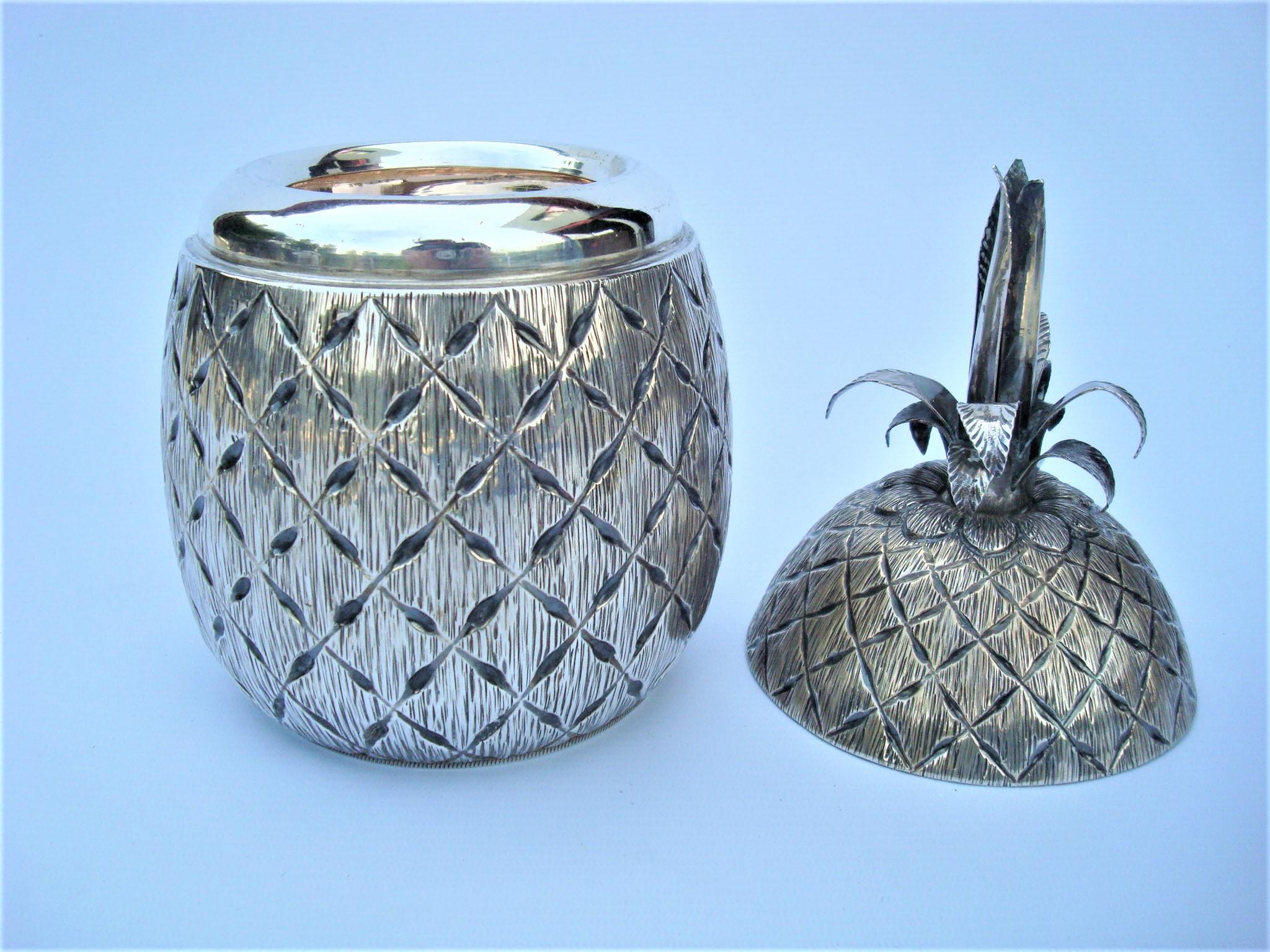 Hand-Crafted Mid-Century Italian Solid Hand Made Silver Pineapple Ice Bucket, c.1950