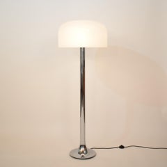 Midcentury Italian Space Age Chrome Floor Lamp with Globe Acrylic Shade, 1970s