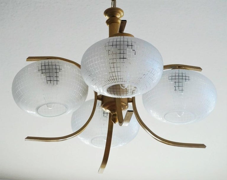 Midcentury Italian Space Age Four-Light Chandelier, Pendant For Sale at