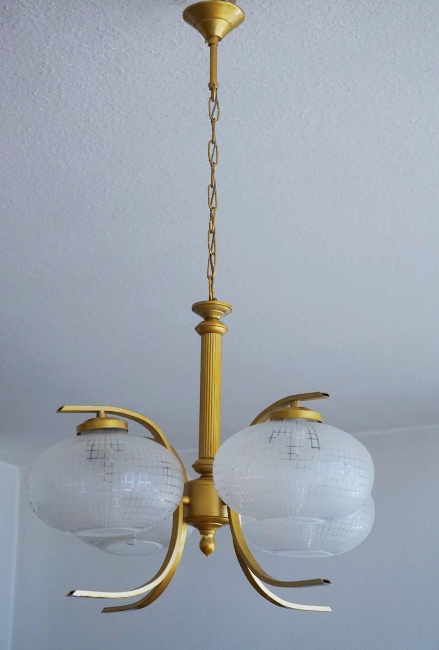 Frosted Midcentury Italian Space Age Four-Light Chandelier, Pendantc For Sale