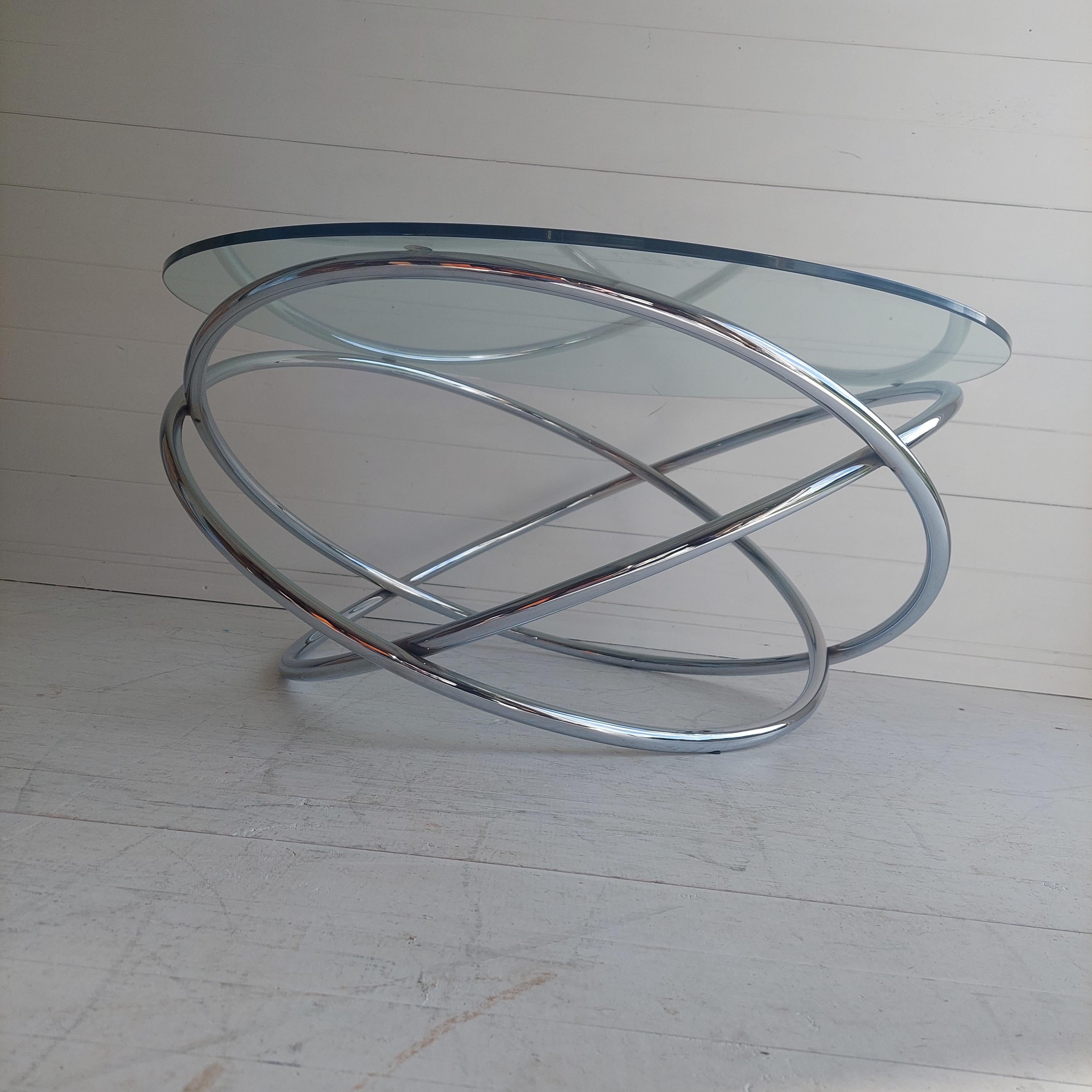Midcentury Italian Space Age Glass and Chrome Spiral Base Coffee Table, 1970s 5