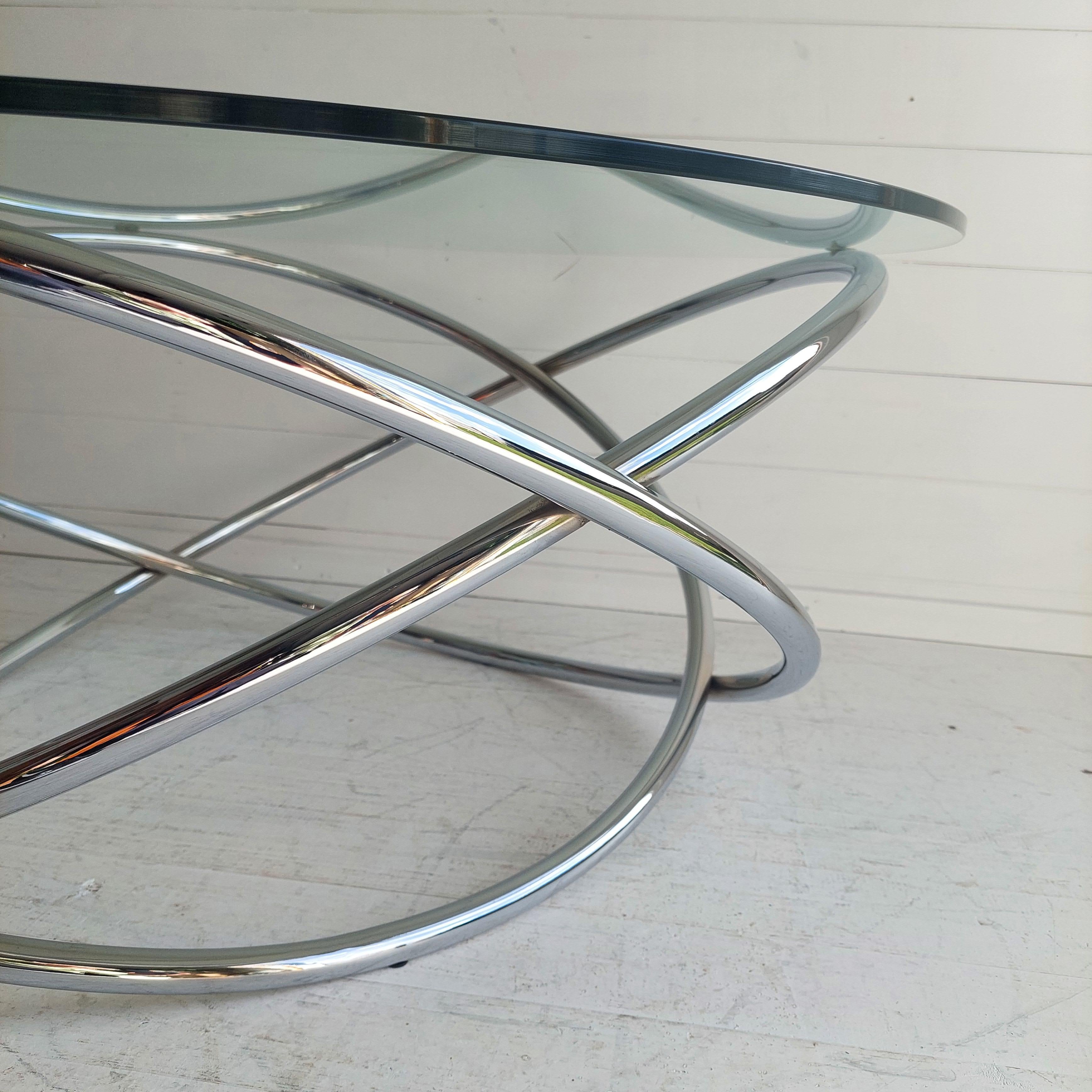 Midcentury Italian Space Age Glass and Chrome Spiral Base Coffee Table, 1970s 6