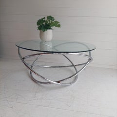 Midcentury Italian Space Age Glass and Chrome Spiral Base Coffee Table, 1970s