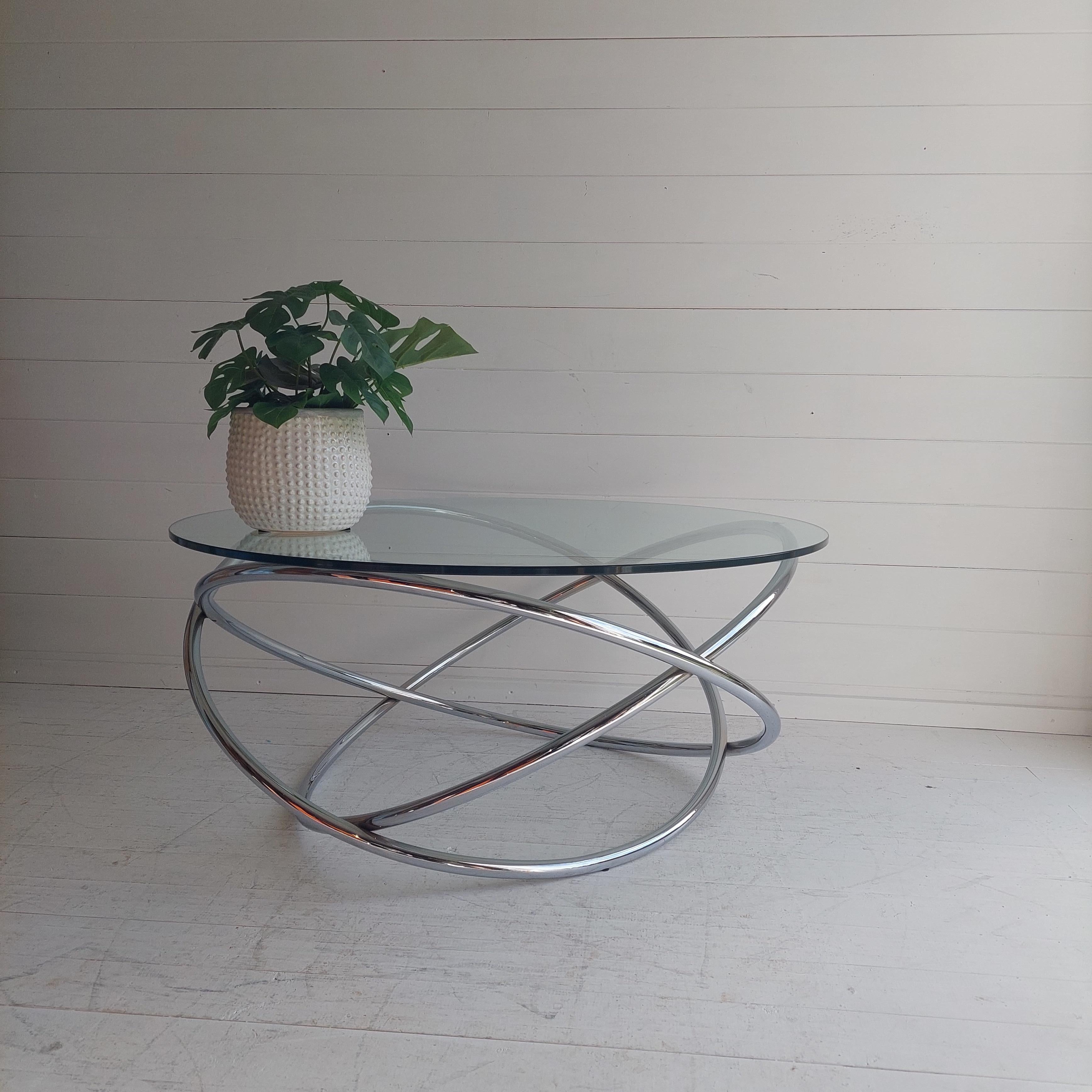 20th Century Midcentury Italian Space Age Glass and Chrome Spiral Base Coffee Table, 1970s