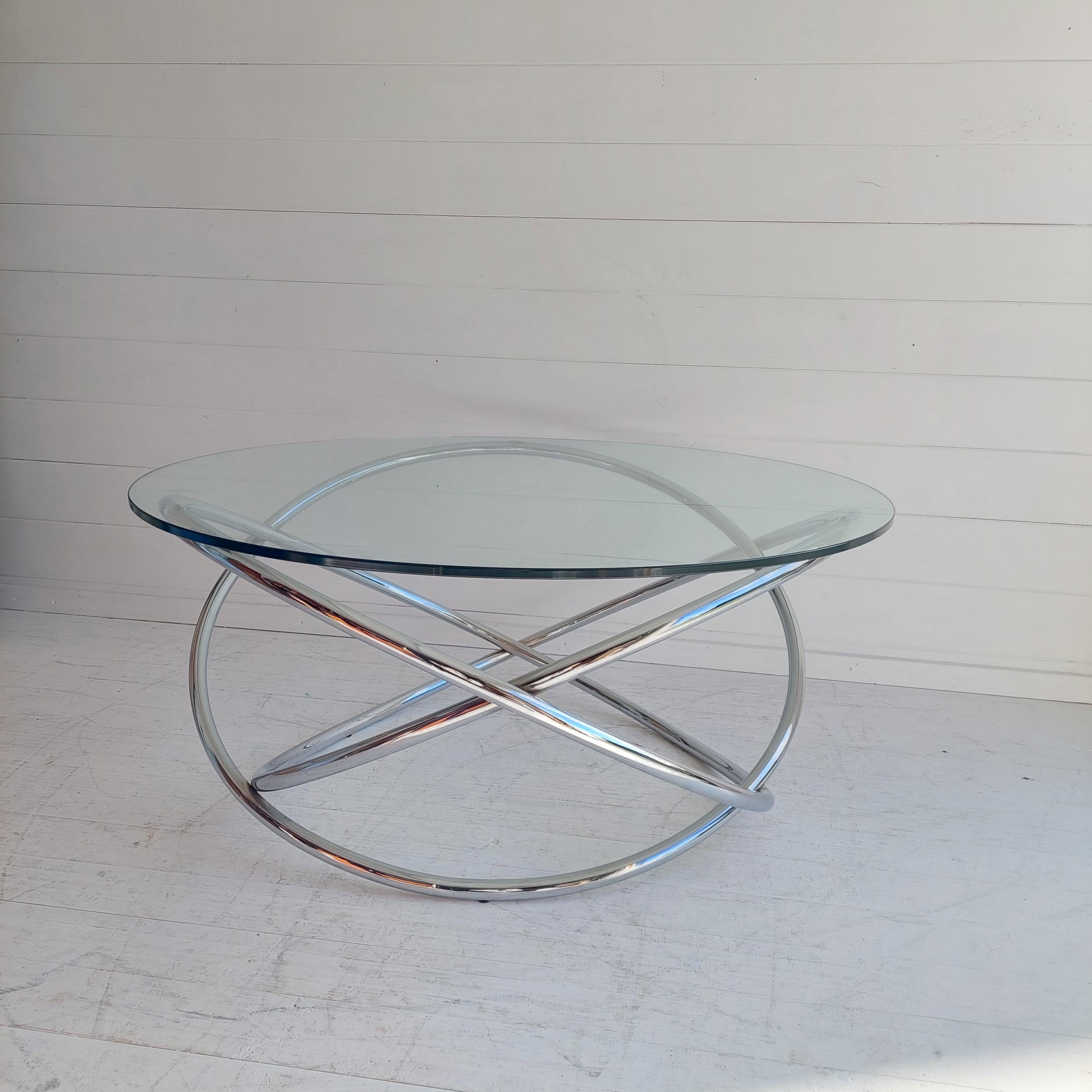 Midcentury Italian Space Age Glass and Chrome Spiral Base Coffee Table, 1970s 2