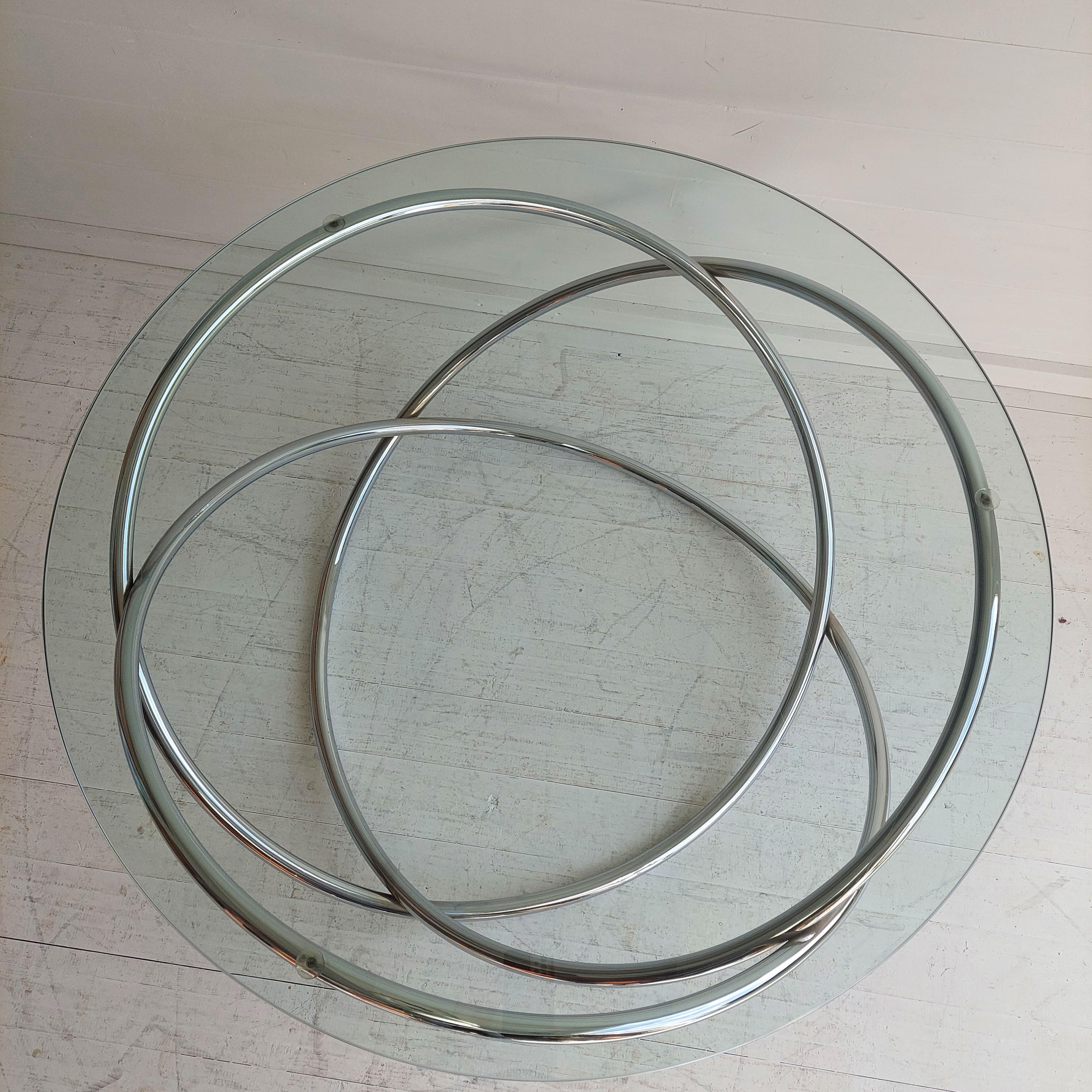 Midcentury Italian Space Age Glass and Chrome Spiral Base Coffee Table, 1970s 3
