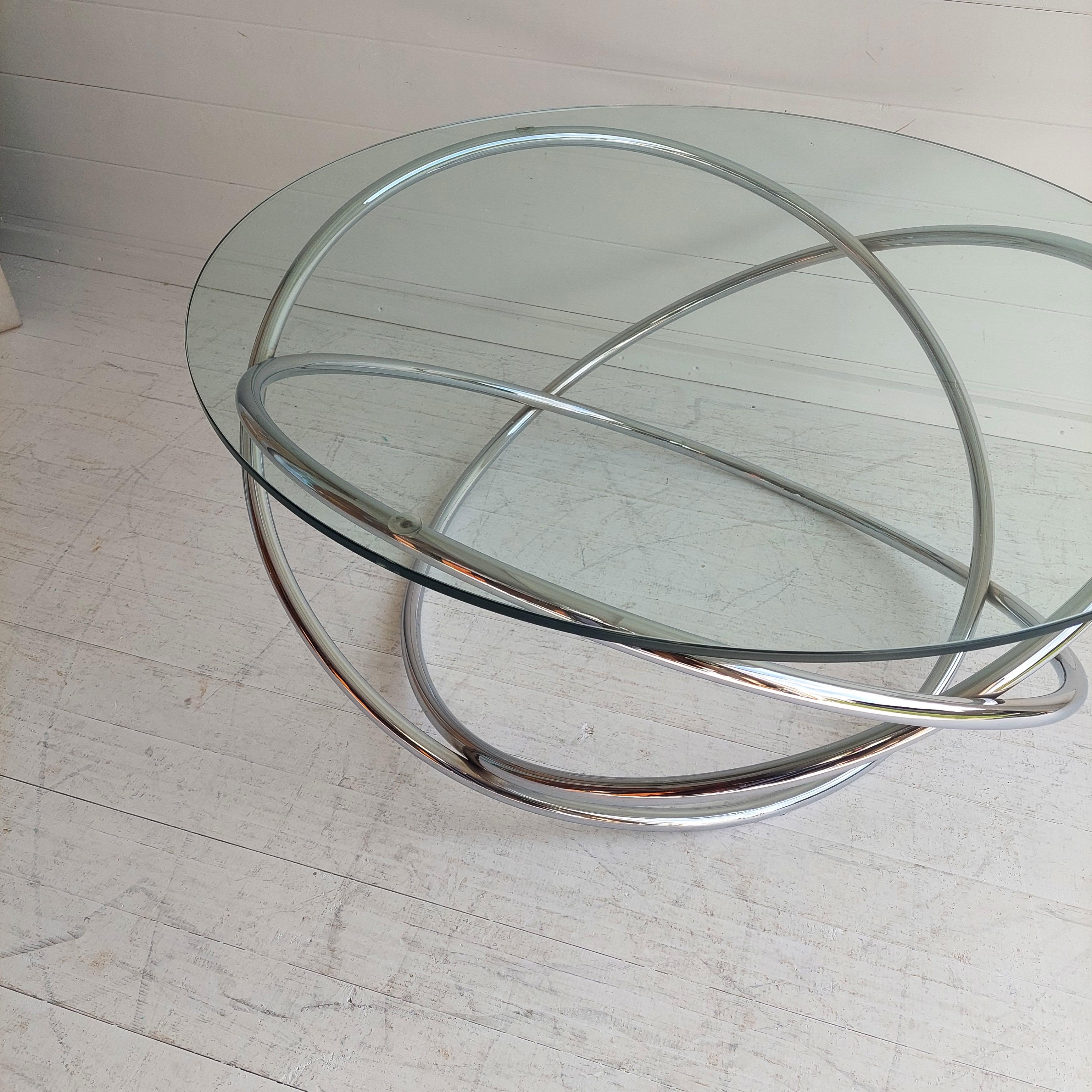 Midcentury Italian Space Age Glass and Chrome Spiral Base Coffee Table, 1970s 4