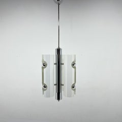 Mid-Century Italian Space Age Pendant Light in Chrome and White Lacquered Metal