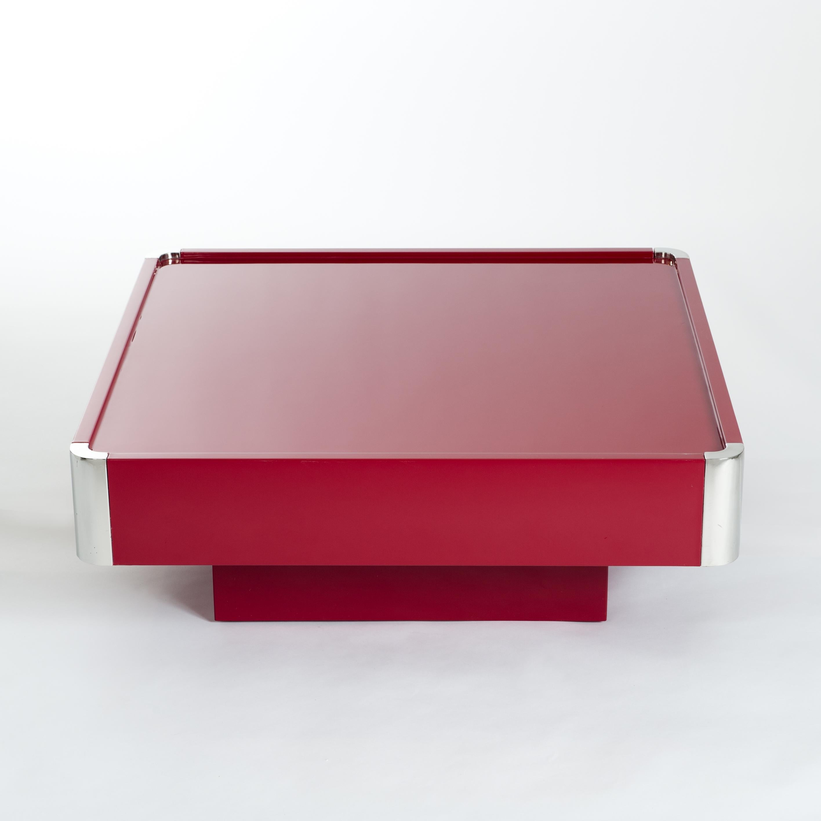 Mid-Century Modern Mid-Century Italian Square Dark Red Coffee Table by Mario Sabot 1970s