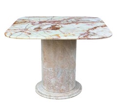 Mid Century Italian Square Onyx & Blush Marble Dining Table