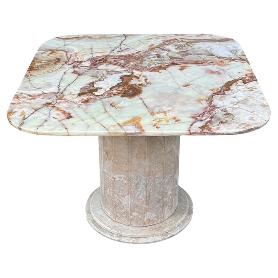 Mid Century Italian Square Onyx & Blush Marble Dining Table