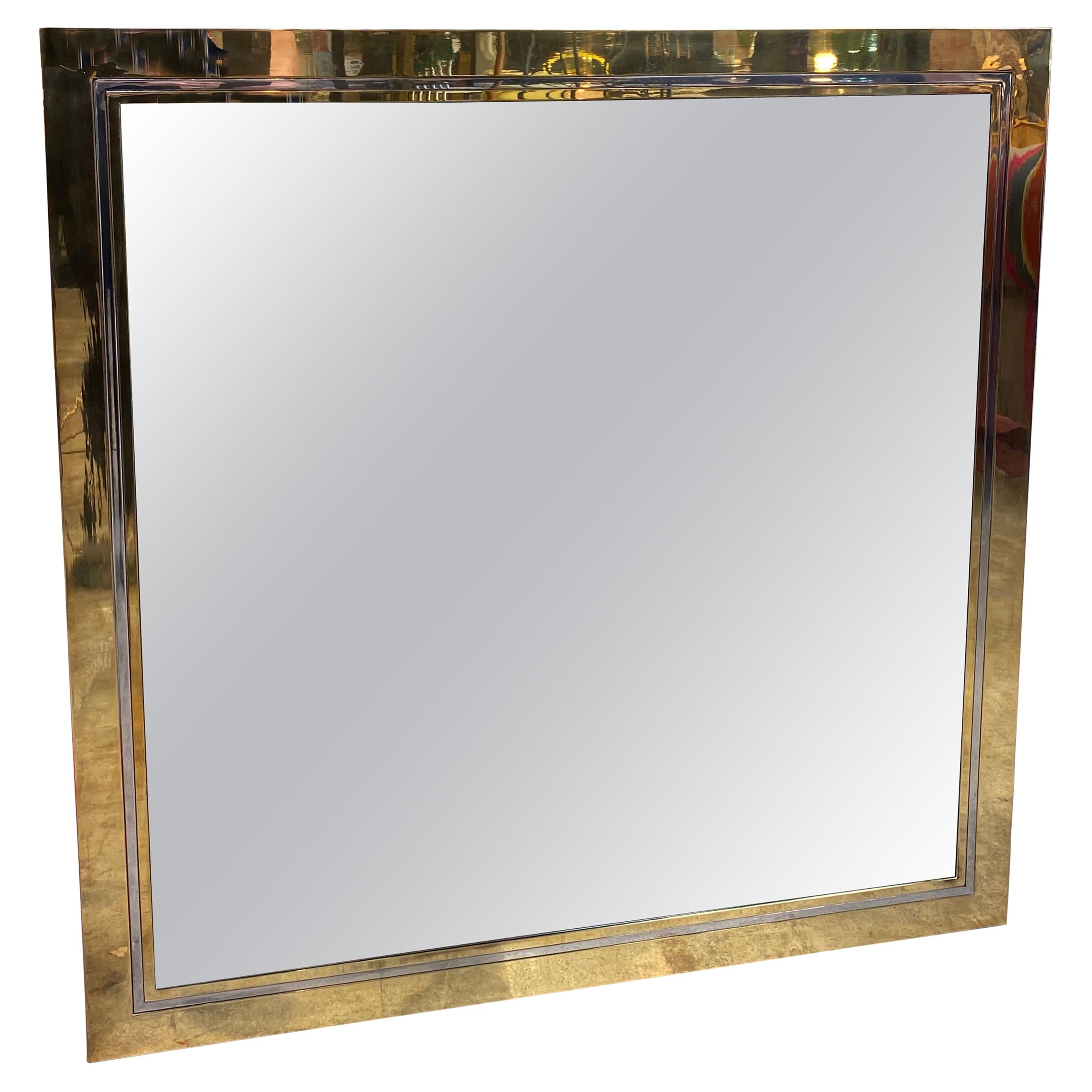 Mid Century Italian Square Wall Mirror, 1970 For Sale