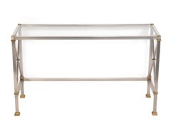 Mid Century Italian Stainless Steel and Brass with Glass Top Console Sofa Table